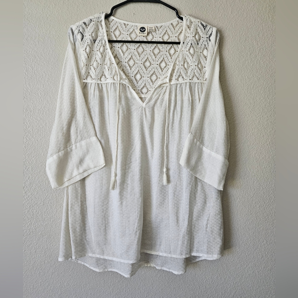 Roxy Lace Detail Sheer Tunic Top